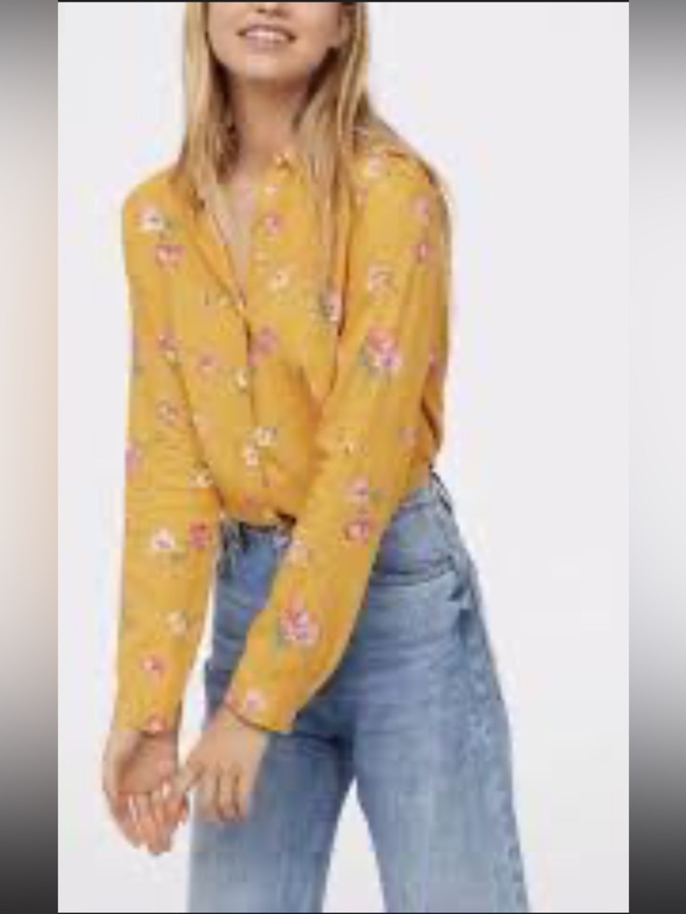 H&M divided linen Yellow Floral Button-Front Womens Blouse size 4